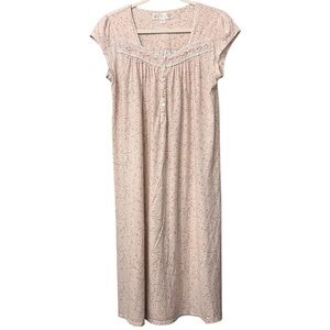 Eileen West Pink Floral Lace Trim Nightgown Size S